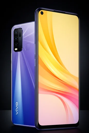 Front and back view of the Vivo Y50s 5G in Diamond and sky Blue finishes