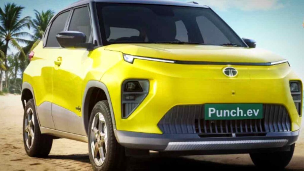 Front-profile-of-2026-Tata-Punch-EV-facelift-in-Sunlit-Yellow-color